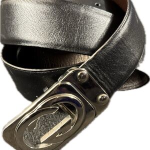 Gucci Reversible Black/Brown Leather Belt Bag with Silver Accents